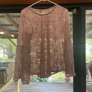 Pink Lace Bell Sleeve Top